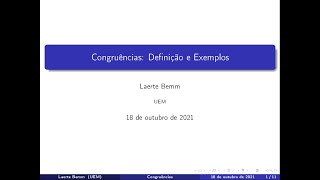 Aritmética Aula 8  Parte I Congruência Definição Exemplos e Propriedades Elementares [upl. by Lizette]