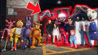 FNAF 1 MOVIE ANIMATRONICS vs HARDEST 3AM HORROR MONSTER ARMY GTA 5 FNAF Mods [upl. by Gnagflow]