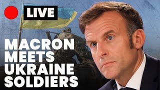 French President Macron meets brigade training Ukrainian soldiers [upl. by Ashatan]