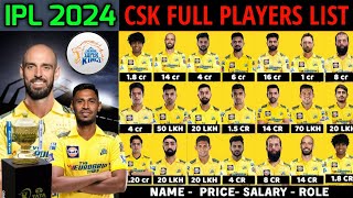 IPL 2024 Chennai Super Kings Full Squad  CSK Team Final Players List IPL 2024  CSK Team 2024 [upl. by Esertak]