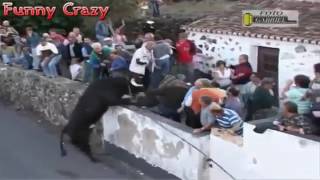 Most awesome bullfighting festival in Portugal Funny video crazy bull attack people P1 [upl. by Nuawd31]