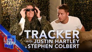 “Tracker” Star Justin Hartley Helps Stephen Colbert Recover His Lost Mug [upl. by Oalsinatse]