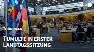 Thüringen Tumulte in erster Landtagssitzung  Unterbrechung bis Samstag  AFP [upl. by Aisanat]