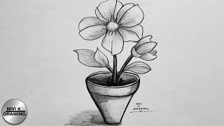 How to Draw Flower Pot Drawing Easy Step By Step [upl. by Iggep]