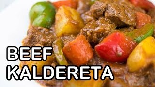 How to Cook Beef Kaldereta  Calderetang Baka Recipe  Panlasang Pinoy [upl. by Tirrag504]