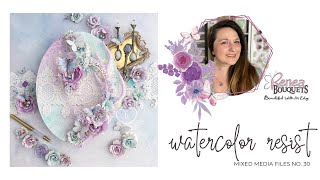 Watercolor Resist Technique  Mixed Media Tutorial  Reneabouquets Butterflies Chipboard Pearls [upl. by Nareht820]