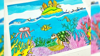 plastic pollution Drawing easy World Ocean Day Poster  stop Ocean pollution drawing [upl. by Chevalier84]