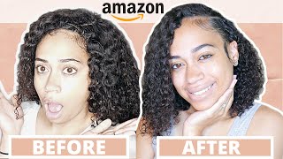 Transforming My Old Lace Front Amazon Wig Into A UPart Curly Bob Wig  Watch Me Blend My Leave Out [upl. by Eledoya]