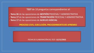 Test sobre el procedimiento de apremio  oposiciones test procesal test 42 [upl. by Sharona]