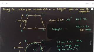 Inscribed circle in a trapezium Finding the radius given the area of trapezium [upl. by Isma]