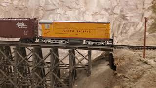 Union Pacific Fairbanks Morse H1044 Ho Scale Freight Train [upl. by Aineg]