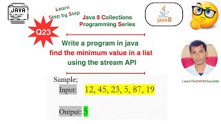 Q23 Find the Minimum Value in a List  java8 streamapi java8tutorials codingforbeginners [upl. by Ylim]