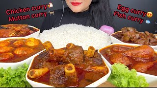 MUTTON CURRYLAL MURGHIR JHOLEGG CURRYLIVER CURRYFISH CURRY ASMR EATING [upl. by Ahk]