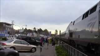 Amtrak Cascades 517 Passenger  White Rock BC Canada 26APR14 F59PHI 468 Leading [upl. by Kolva]