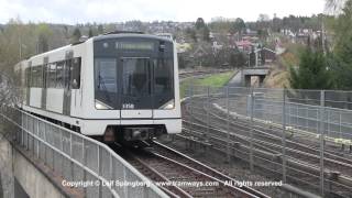 Oslo Tbane  Metro trains at Hellerud station Oslo Norway [upl. by Maze]