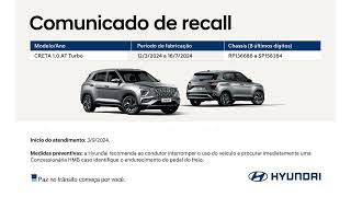 Aviso de Recall Hyundai  CRETA Nova Geração 10 TGDI  Servofreio [upl. by Yentnuoc]