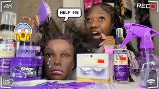 Doing my Mannequin THICK Hair Only using PURPLE products [upl. by Ardis]