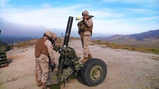 Artillery Marine M327 Towed Rifle Mortar Weapon Live Fire [upl. by Ariana]