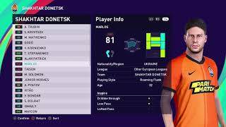 PES 2021 SHAKHTAR DONETSK faces and ratings  Tetê Dodô Mykola Matvienko Taison [upl. by Dusza888]