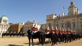 Household Cavalry London  Horses Soldiers and Tourists [upl. by Aiym]