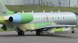 Modified Bombardier Global 6000 takeoff and landing with trailing cone [upl. by Rebmit]