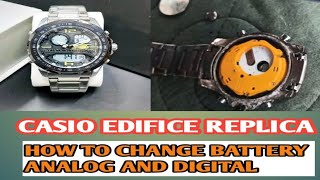 CASIO EDIFICE IMITATION how to change battery ANALOG AND DIGITAL WATCH [upl. by Sej]