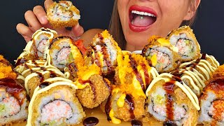 EATING A BUFFET OF FRIED SUSHI ASMR MUKBANG OMAD CRUNCHY MESSY BIG BITES SEAFOOD NO TALKING [upl. by Nessej481]