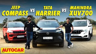 Tata Harrier vs Mahindra XUV700 vs Jeep Compass  Best diesel auto SUV  Comparison  Autocar India [upl. by Lavud]