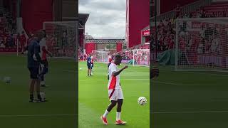 HudsonOdoi warms up before epl clash between Nottingham Forest and Bournemouth at the City Ground [upl. by Gabriellia316]