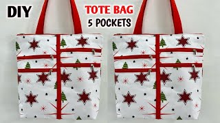 ONE TOTE BAG  5 POCKETS  DIY Zippered tote bag tutorial  Shopping bag cutting and stitching  Bag [upl. by Autum]