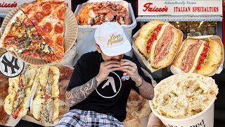 MANHATTAN NEW YORK CITY FOOD TOUR BAGELS PIZZA BANANA PUDDING HALAL CART ITALIAN DELI [upl. by Morgen822]