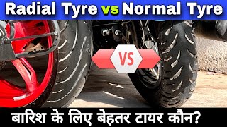 Radial Tyre VS Normal Bias Ply Tyre  Which Tyre Is Better For Motorcycle  Best Monsoon Bike Tyre [upl. by Karmen]