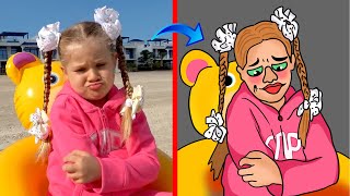 Diana and Roma play slime on the beach  Drawing meme funny compilation part 2 [upl. by Thompson]