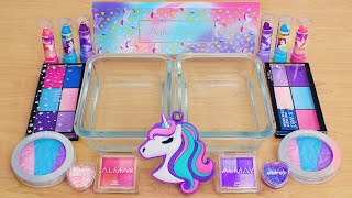 Unicorn Slime ASMR Mixing Makeup Eyeshadow Into Satisfying Slime [upl. by Tull115]