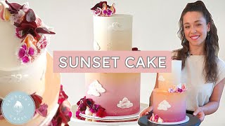 Ombre Sunset Cake with Buttercream Clouds  Georgias Cakes [upl. by Cher508]