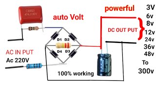 How to make auto volt convert 220v ac to dc 3v 6v8v 12v 24v 36v 48v to 300v Dc 100 working [upl. by Annagroeg220]