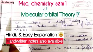 Molecular Orbital Theory hindi MOT PostulatesEnergy Level Diagrams Msc Inorganic chemistry notes [upl. by Aeht]