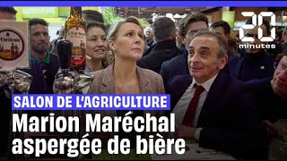 Salon de lAgriculture  Marion Maréchal aspergée de bière [upl. by Akeimahs]