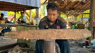 Knife Making  Work Hard  The Smart Blacksmith Makes A BIGGEST KNIFE From A Rusty CHAINSAW [upl. by Edialeda]