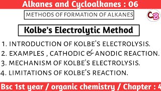 Kolbes Electrolysis  Kolbe Electrolytic Method  Alkanes and cycloalkanes  Bsc 1st year chemistry [upl. by Mulford]