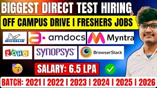 Direct Test Multiple Hiring  Amdocs Zoho Myntra Biggest Hiring  OFF Campus Drive 20262021 Batch [upl. by Dickens]