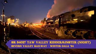 SR 34027 Taw Valley  Kidderminster Night Arrival  Severn Valley Railway Winter Steam Gala 2024 [upl. by Yovonnda468]