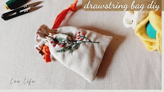 DIY drawstring bag with lining amp simple embroidery by hand  Sewing gift ideas [upl. by Boigie]