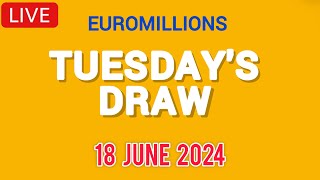 The National lottery Euromillions Draw Live Results From Tuesday 18 June 2024 live tonight [upl. by Tavy41]