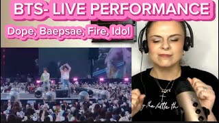 First time reacting to BTS Live Performance of Dope Baepsae Fire amp Idol BTS HYBELABELS [upl. by Biddick997]