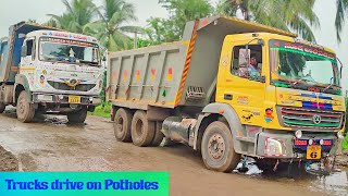 Tippers Formation of Line for Loading of Potholes  Lorry Videos  Truck Videos  TIPPER LORRY TRUCK [upl. by Anoi]