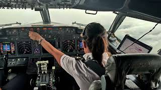 Beautiful Female Pilot Take Off Her Boeing B737700  Cockpit View  GoPro [upl. by Ayanahs]