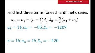 Find The First Three Terms For Each Arithmetic Series [upl. by Margaretha]