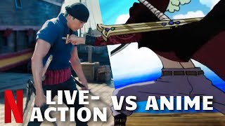 ONE PIECE Episode 5 Zoro vs Mihawk Fight Scene  Netflix Live Action Series VS Anime Comparison [upl. by Oulman822]