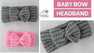 CROCHET Baby Bow Headband EASY and QUICK crochet baby pattern by Winding Road Crochet [upl. by Tonjes]